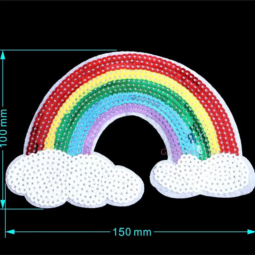 Embroidered Rainbow Patches Two Size Choice Iron On Sequins Patch Sew