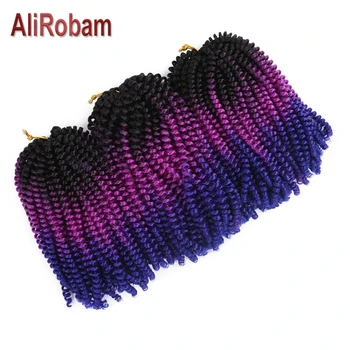 

AliRobam Crochet Braids Ombre purple blue Spring Twist Curl Synthetic Hair Extensions Braided Kinky Curly Hair For Braids 8 inch