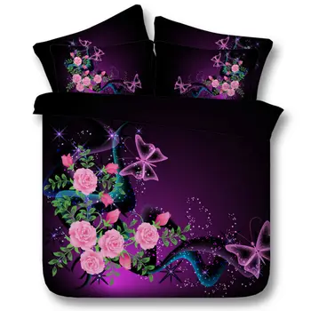 

JF-190 Fancy Purple Color 4pcs pink flowers and butterfly HD Digital Print Quit Cover set