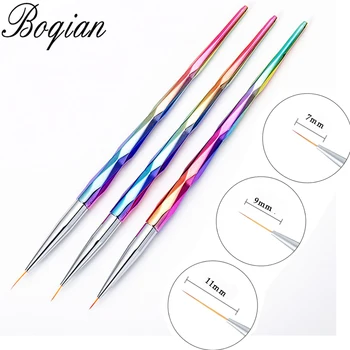 

BQAN 3pcs Rainbow Diamond Handle French Stripes Liner Pen Nail Art Painting Flower Drawing Brush Acrylic Design Manicure Tools