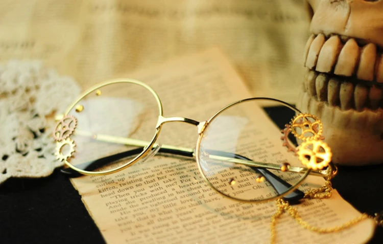Cosplay&ware Steampunk Girls Cosplay Glasses Frame Metal Gear With Chain Women Retro Lolita Eyewear -Zentai shop online