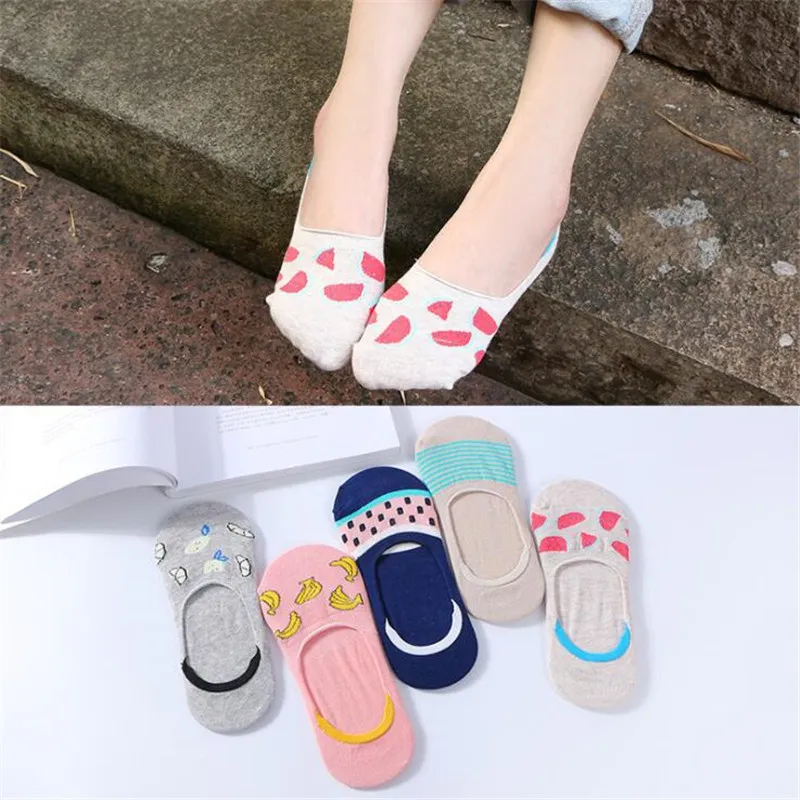 

Candy Colorful Funny Fruit Banana Watermelon Girl Women's Boat Socks Striped Low Cut Cute Female Invisible Socks For Girl Women