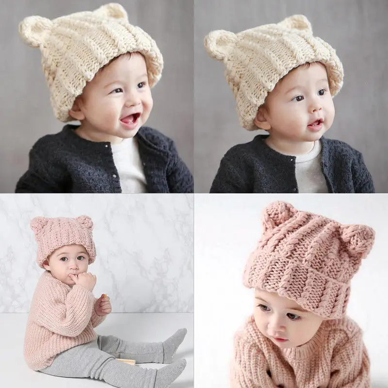 

2017 New Brand Infant Fashion Cute Baby Kids Toddler Knit Sweater Cap Winter Warm Hat Boy Girl 0-4T