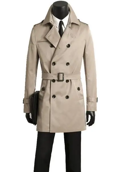 Men's clothing spring autumn mens trench coat plus size casual clothing double breasted slim outerwear beige casacos masculino