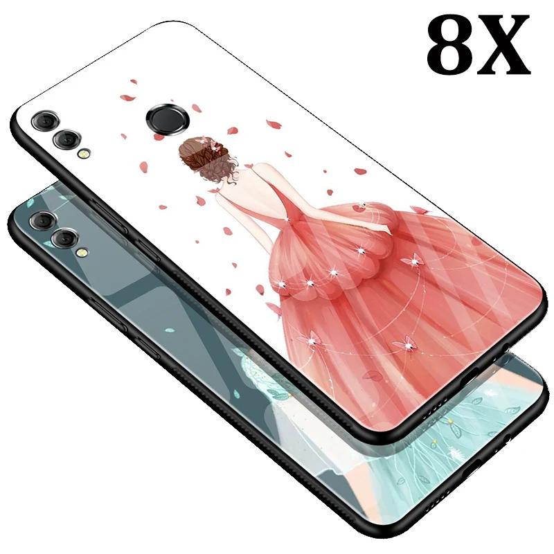 

Fashion Tempered Glass Back Case For Huawei Honor 8X Protective Cases For Huawei Honor 8 X case shell Honor8X coque fundas