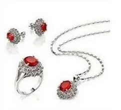 

Free Shipping >> Jewelry Red Crystal Zircon Earring Ring Pendant Necklace sets