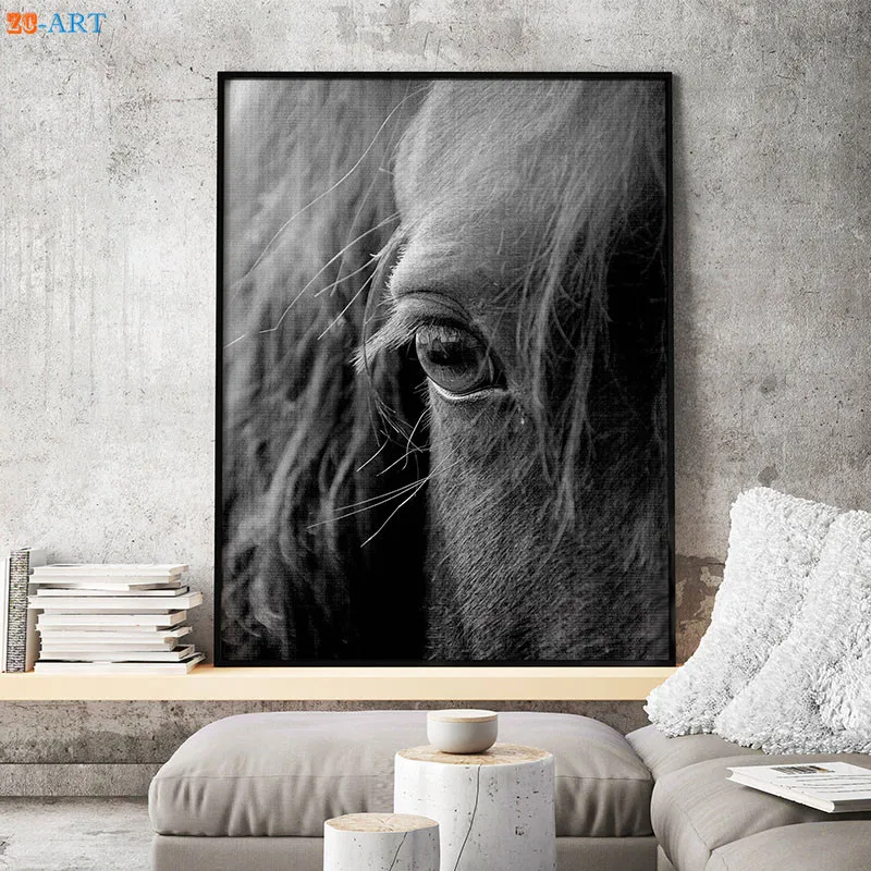 

Modern Horse Eye Painting Black and White Photography Nordic Large Poster Canvas Wall Art for Living Room Home Decor Framed