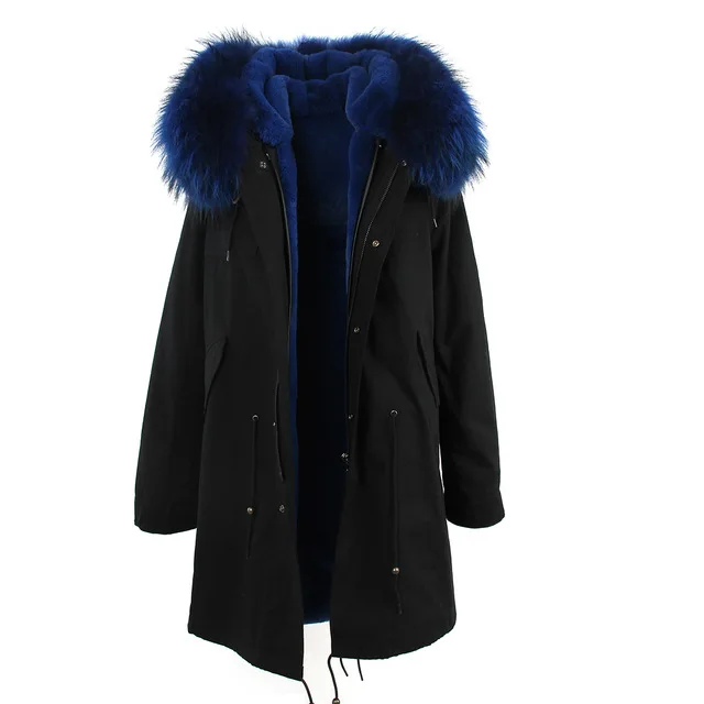 Furlove, новинка, настоящее большое зимнее пальто из меха енота, Женская куртка, пальто, воротник, утолщенный, теплый, мягкий, хлопок, Женская куртка на меху - Цвет: color 3