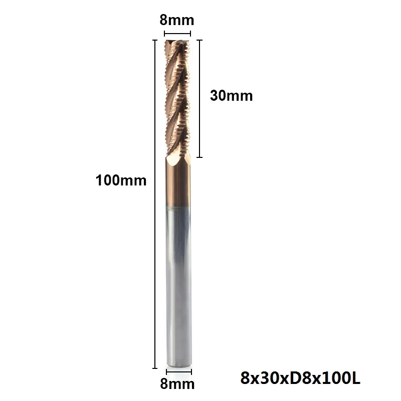 XCAN 1 шт. 4-12 мм 4 флейты черновая спиральная Концевая мельница TICN покрытие карбида вольфрама Фрезерный резак ЧПУ маршрутизатор Черновая Концевая мельница - Длина режущей кромки: 8x30xD8x100L