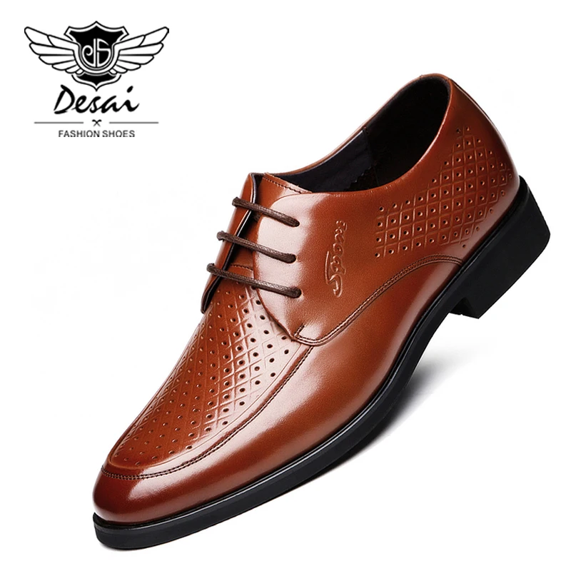 

DESAI Brand 2018 Summer Shoes Men Hollow Shoes Leather Business Dress Breathable Soft Bottom Leisure Daddy Sandals
