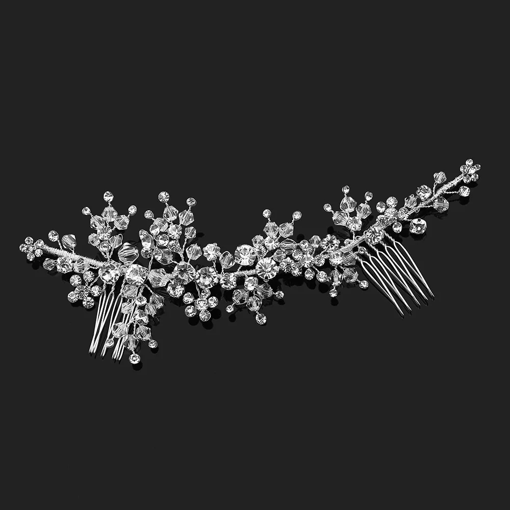 

Dower me New Silver Crystal Long Hair Comb Wedding Hair Vine Bridal Headband Accessories Handmade Women Jewelry