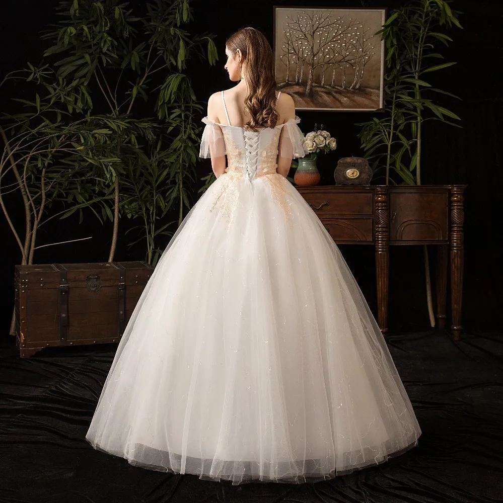 Элегантные свадебные платья в стиле бохо бальное платье с v-образным вырезом на шнуровке с аппликацией на бретельках белое платье невесты Gelinlik Vestido De Noiva