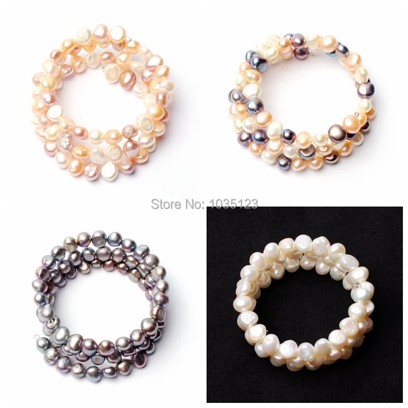 

Free Shipping Pretty Gift 5-7mm Natural 4 Color Freshwater Pearl Fashion Fold Bracelets Jewelry wj190