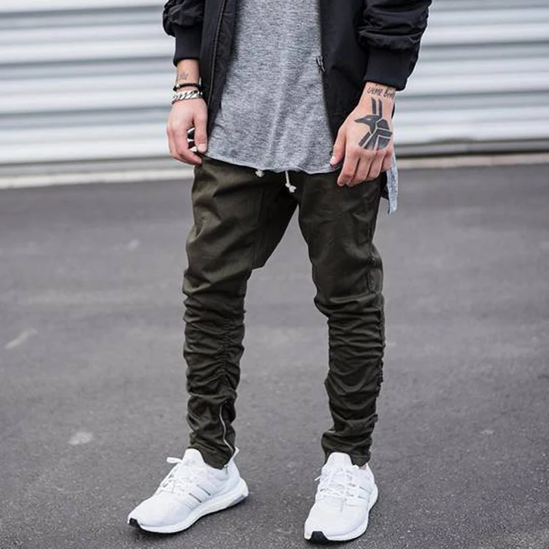 Black/Green hip hop fashion pants with zippers factory connection mens ...