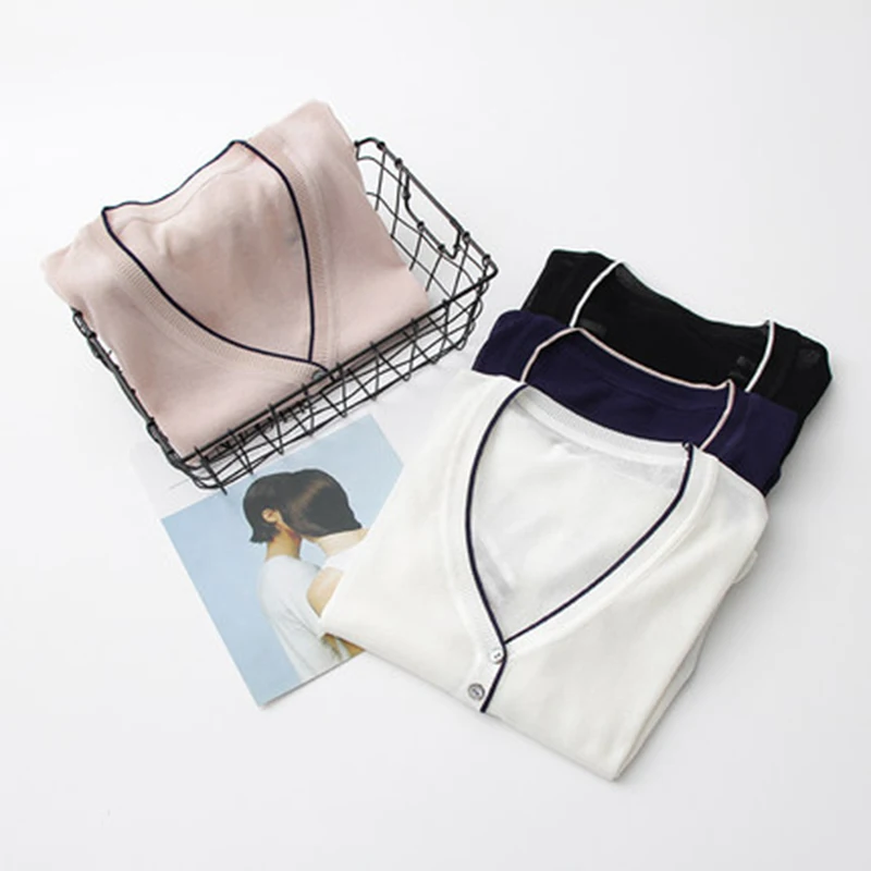 

2019 spring summer new knit women's shirts foreign short sunscreen ice silk cardigan sweater A104