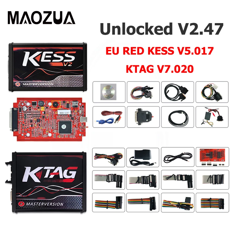 2020 новейший онлайн V2.47 EU красный Kess V5.017 OBD2 менеджер Тюнинг Комплект KTAG V7.020