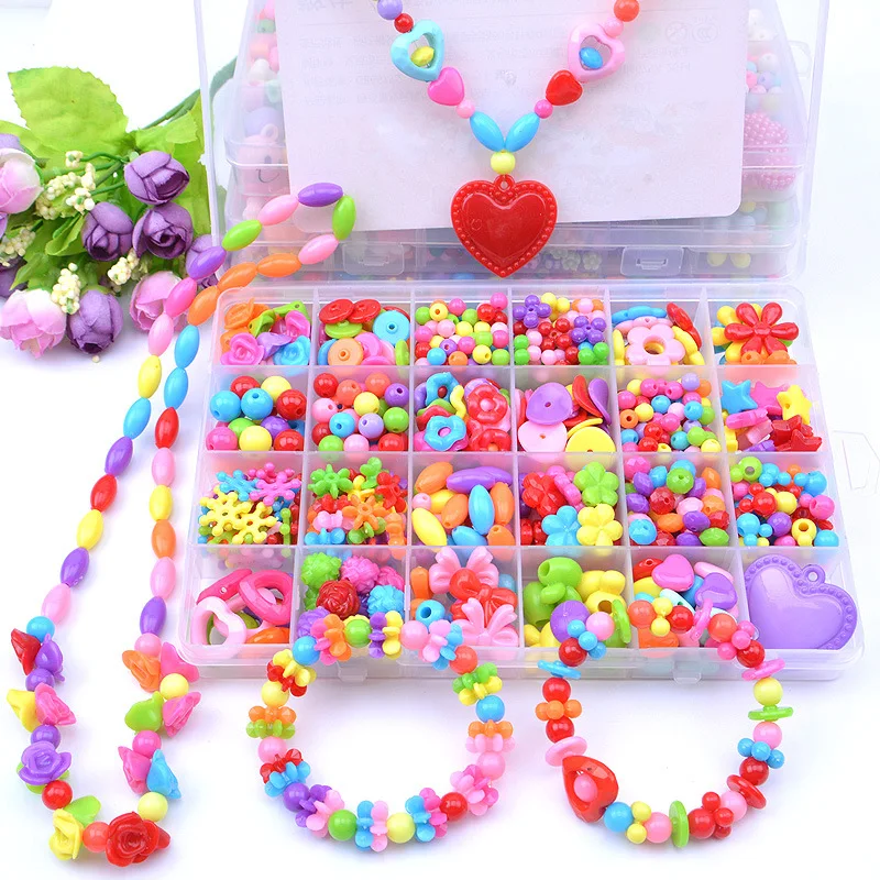 

10 Kinds Children DIY Beads Set Bracelets Necklace Jewelry Making 24 Different Types and Shapes Colorful Acrylic DIY perlas