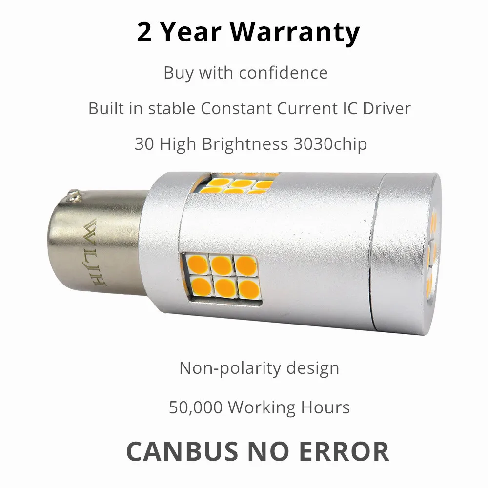 WLJH 2x CANBUS No Error 1156 7506 7528 BA15s P21W светодиодный светильник лампочка автомобильный указатель поворота светильник s неполярность Янтарный Желтый без гипервспышки