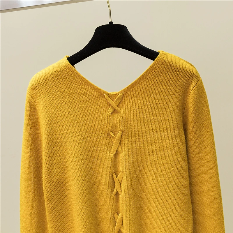 Neploe вязаный Однотонный женский свитер осень v-образный вырез рукав-фонарик Топы повседневные Свободные корейские женские свитера 45096