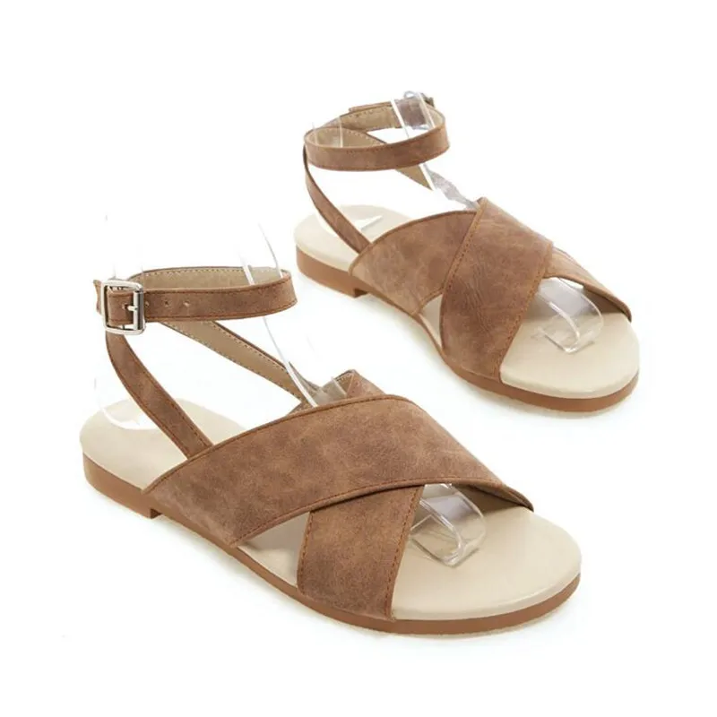 

Lady's Sexy Rome Casual Flock Sandals Flats Shoes Women's Buckle Strap Loafers Woman Casual Gladiator Back Strap Summer Shoe