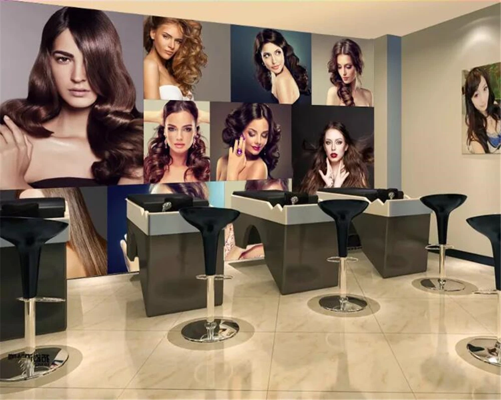 

beibehang wallpaper for walls 3 dCustomized personality fashion glamour creative hair salon barber shop background Now wallpaper