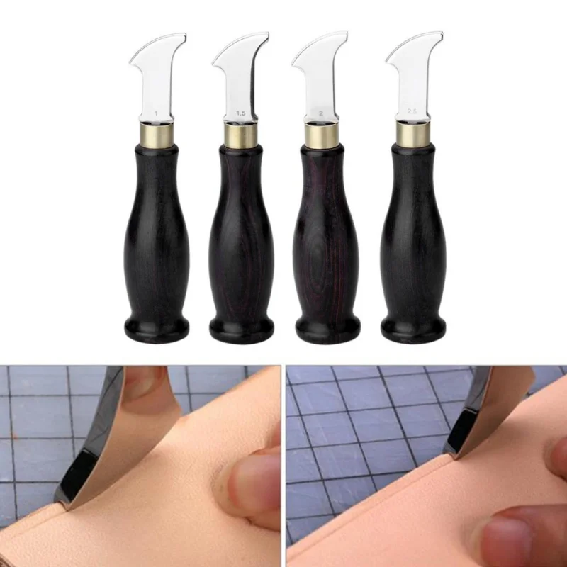 Tanie Hebanowy uchwyt skórzana krawędź bigówka galanteria skórzana oznaczenie krawędzi udekoruj narzędzie liniowe ostrze ze stali nierdzewnej płytkie rowek linka do prasownicy