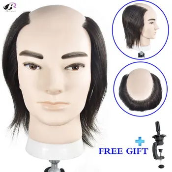 

Free shipping 100% Human Hair Male Baldheaded Hair Repair Training head Hairdressing Head With Real Hair Men Dummy with Clamp