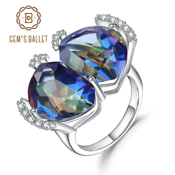 

Gem's Ballet Natural Blueish Mystic Quartz Gemstone Ring 925 Sterling Silver Vintage Cocktail Rings For Woman Fine Jewelry