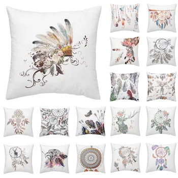 

Bohemia Cushion Cover Dreamcatcher Series Pillow Cover Colorful Feather Painting Throw Pillows Square Pillow Case Sofa Seat P15