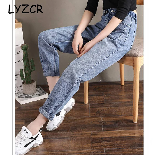 US $18.73 LYZCR Denim Boyfriend Jeans Women Loose High Waist Women's Jeans Boyfriends Ankle Length Ladies Jea