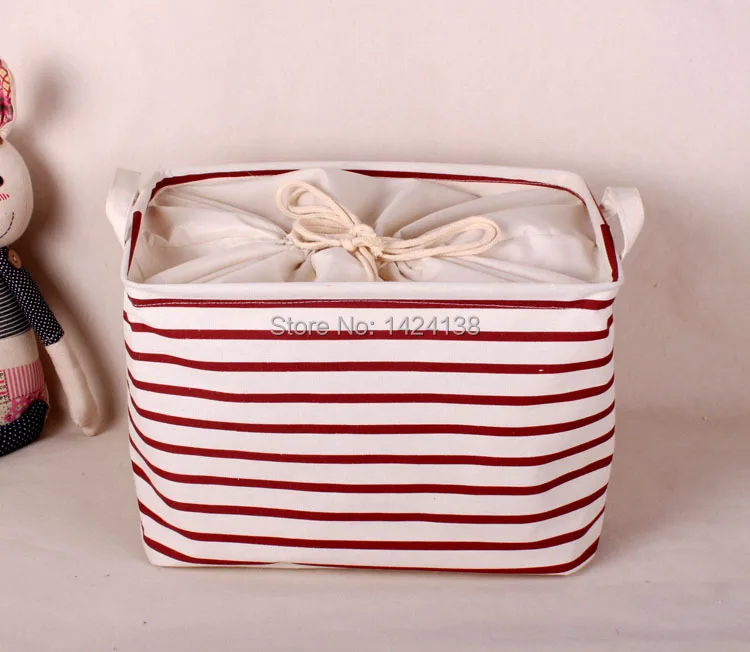Buy red stripe rectangle shape fabric storage basket