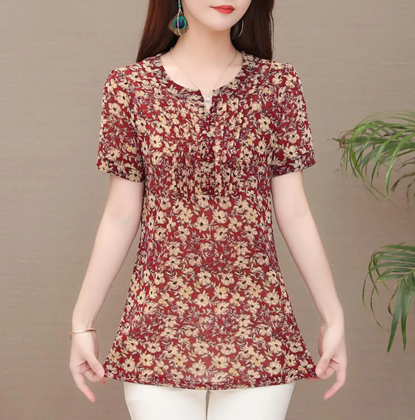 

2019 Summer Hollow out Lace Women Blouse Shirt casual Women short sleeve flower printed see through O neck female Women tops