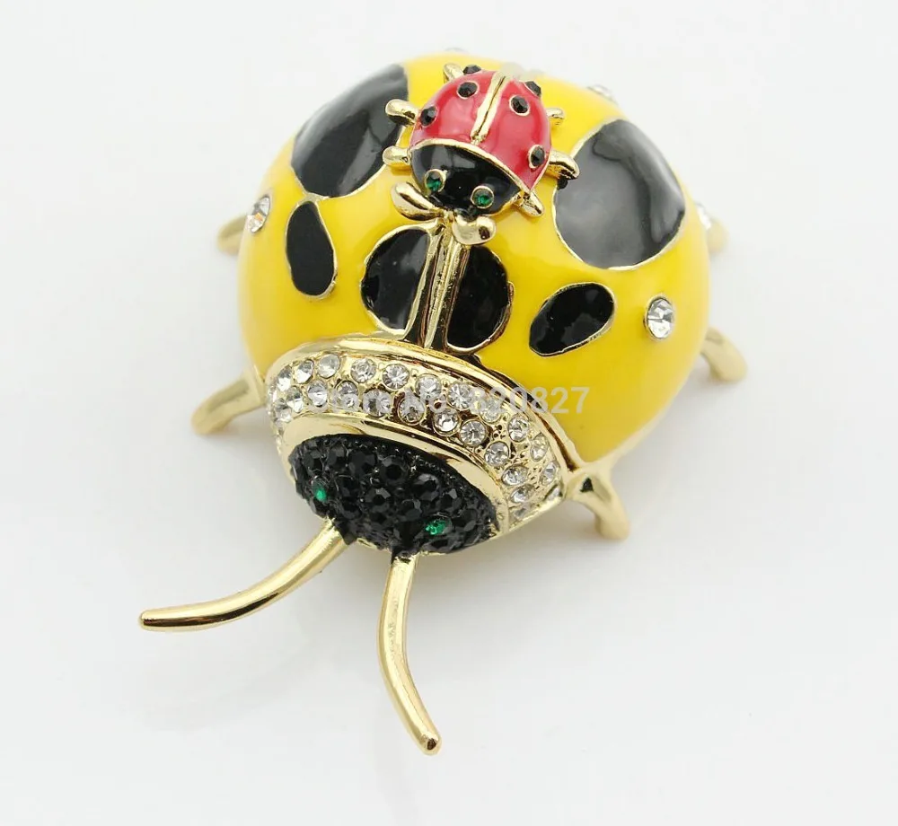 

Yellow Beetles Stacked Crystals Jewelry Trinket Ring Box- New Cute Ladybug Kraft Gift Boxes