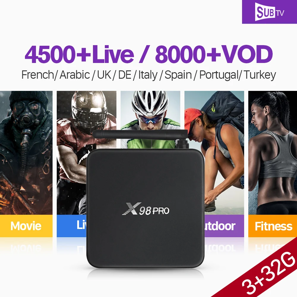 

[Genuine] X98 PRO SUBTV Code French Arabic IPTV Box Amlogic S912 Octa Core 4K X98PRO Android 6.0 TV Box 3GB 32GB 2.4G/5GHz Wifi