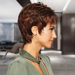 Лидер продаж для женщин парик синтетические волосы Леди Короткие вьющиеся полный с Синтетические чёлки волос натуральный Ombre