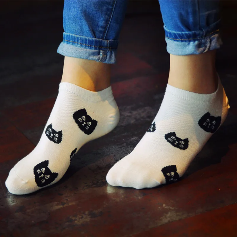 

1 Pair Kawaii CAT comfortable cotton bamboo fiber girl women's socks female invisible color hosier Ankle Sock Funny Boat Socks