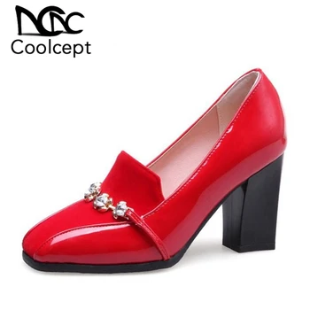 

Coolcept Big Size 31-48 Shoes Women High Heel Pumps Sexy Artificial Crystal Brand Metal Decoration Slip On Shoes For Women