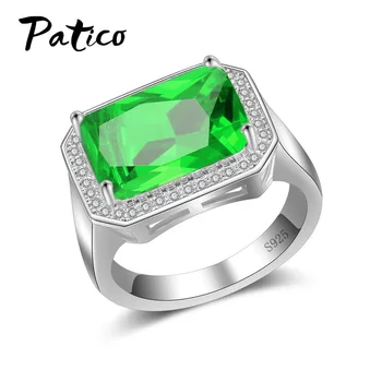 

Big Green Rectangle CZ Crystal Rings For Female Prong Setting Crystal Engagement Ring Jewelry Wholesale Bijoux Accessory