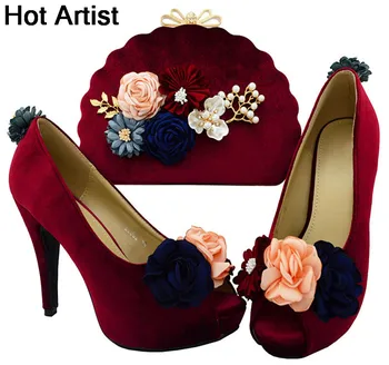 

Hot Artist Italian Flannelett Woman Shoes And Purse Set African Style High Heels Shoes And Bag Set For Wedding Dress BL002