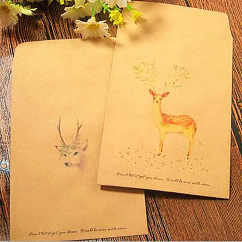 10Pcs/lot Cute Retro Kraft Paper Envelopes Lovely Deer Envelope Gift Card Office Stationery