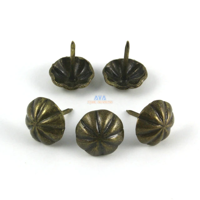 Tachuelas de tapicería de flores de latón antiguo, clavos de