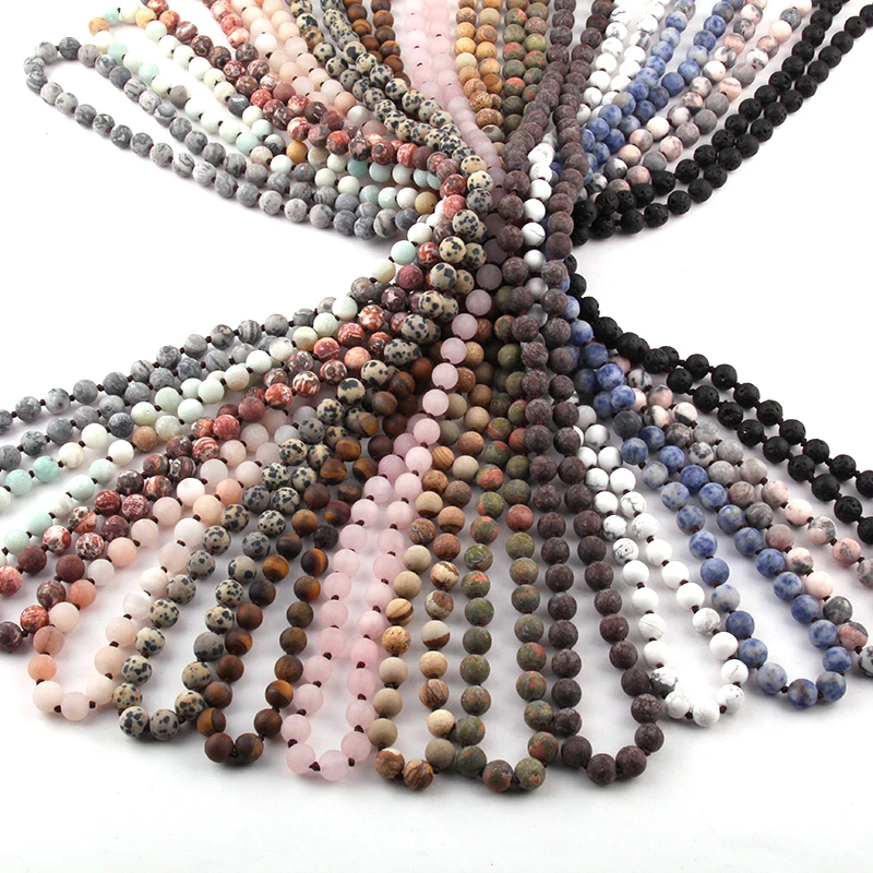 

Free Shipping Fashion Jewelry Frosted Semi Precious Stones long Knotted Necklace