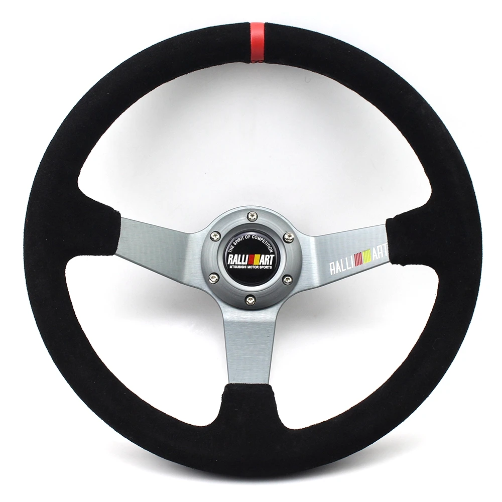 

14 Inch Gray/Black Deep Dish Suede Leather Racing Car Sport Steering Wheel