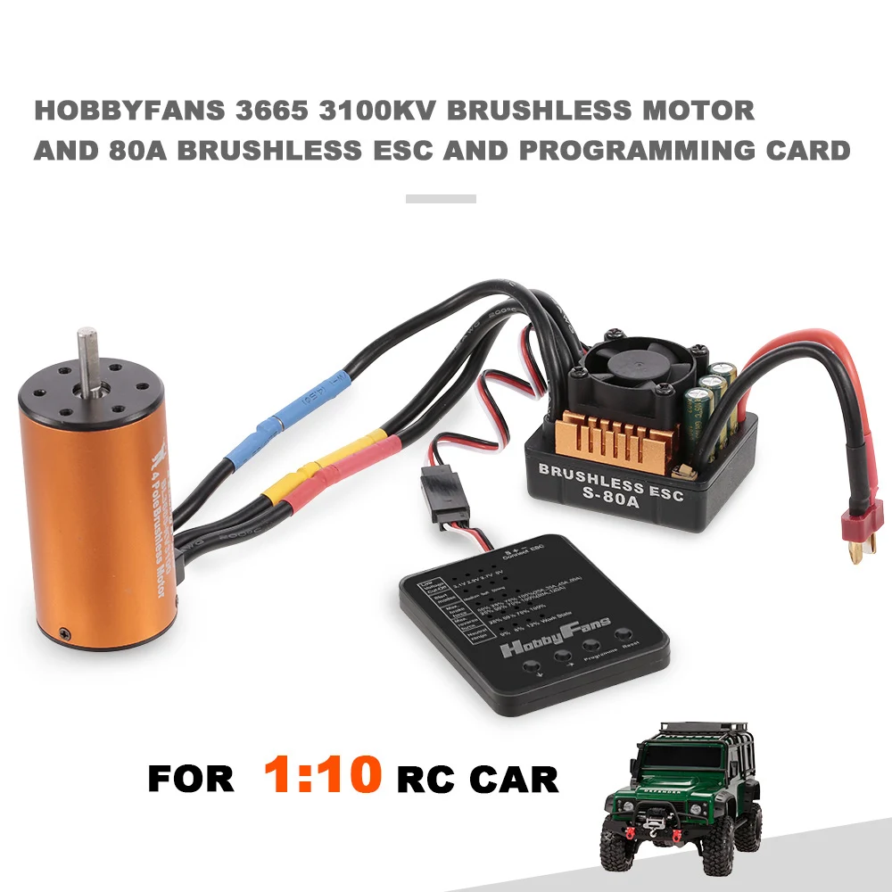 

RC Car 3665 3100KV 4P Brushless Motor 80A 2-4s ESC Programming Card for 1:10 Big Wheel RC Cars Off-road Crawler RC Truck