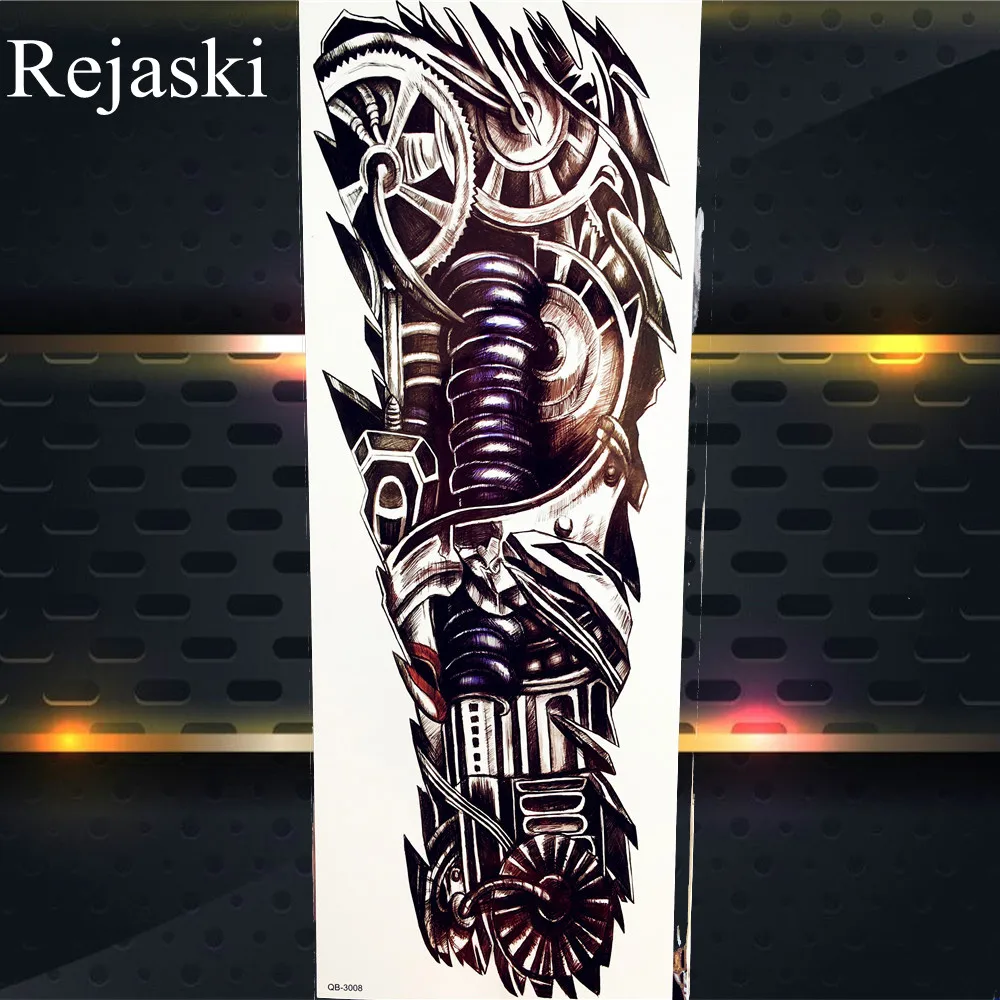 Long Full Mechanical Robot Arm Temporary Tattoo Sticker For Men Women Skull Poker Tatoos Paper Paste Body Art Fake Rose Tattoos
