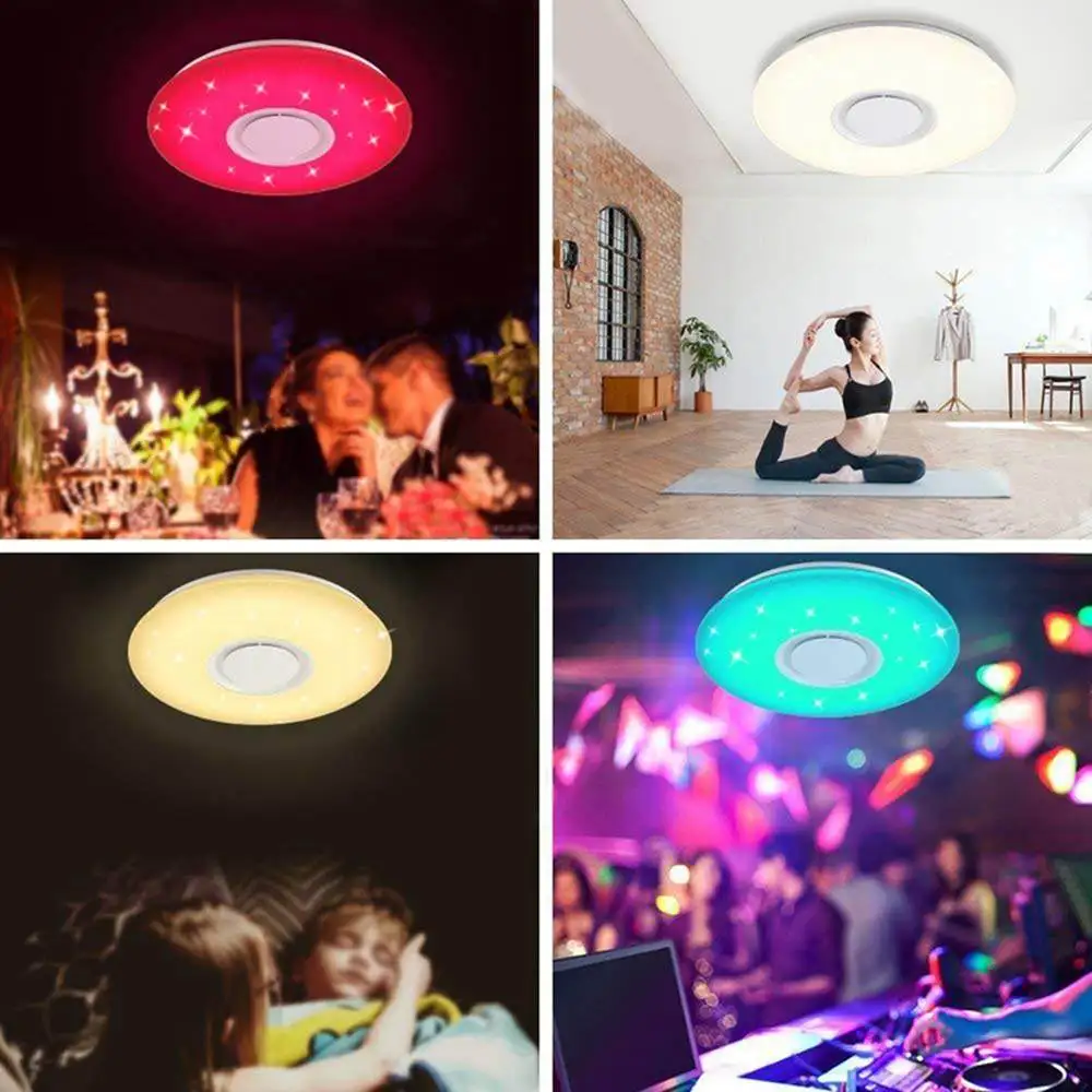 Lâmpada do Teto Ac85-265v para Casa Pode Ser Escurecido Música Controle Remoto & App Bluetooth Alto-falante Iluminação 54w - 60w Led Rgb 7 Luzes de teto