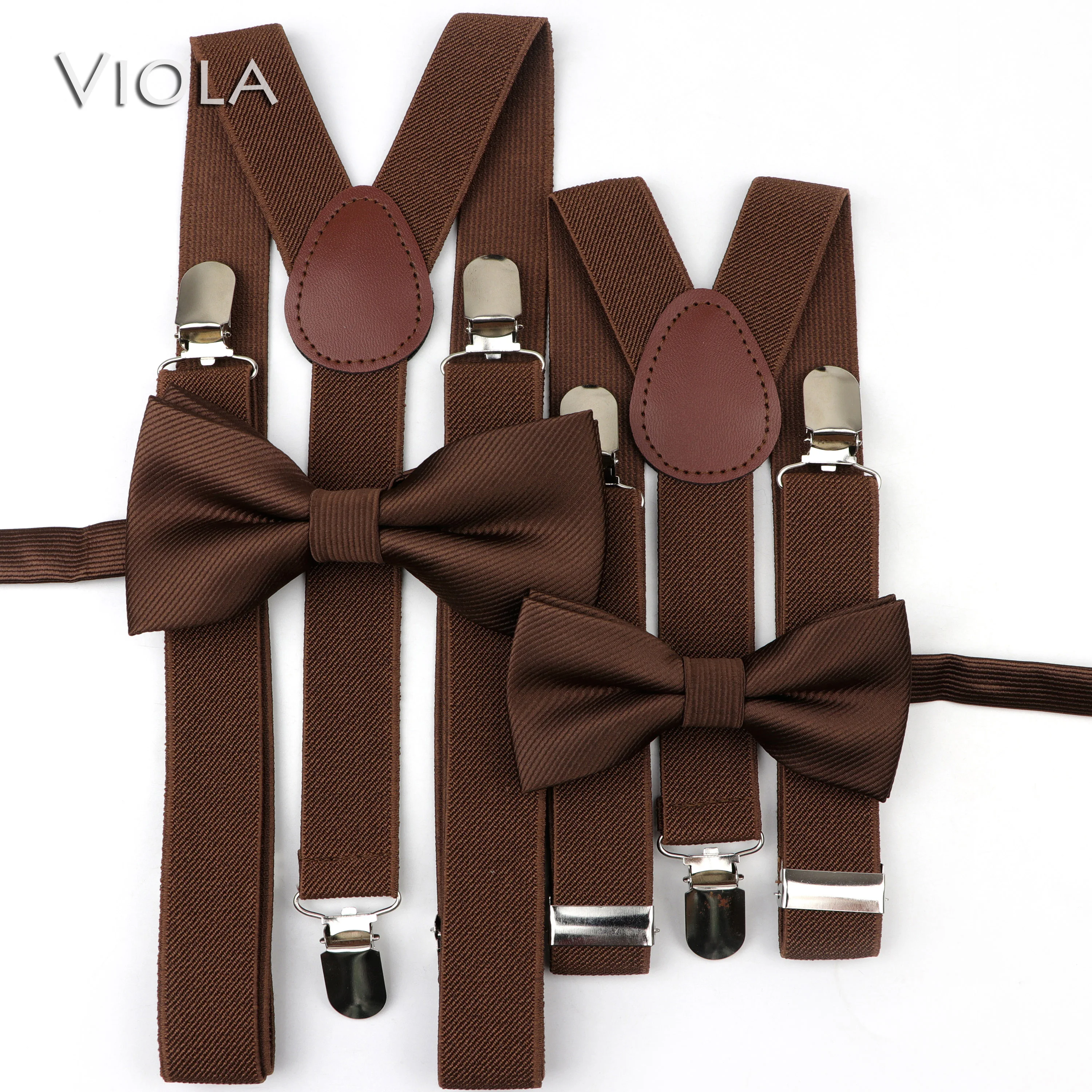 

Mens Women Kids Soild Classic Suspenders Satin Bow Tie Brace Sets Boys Girls Shirt Y-Back Butterfly Dad Son Bowtie Brown Quality