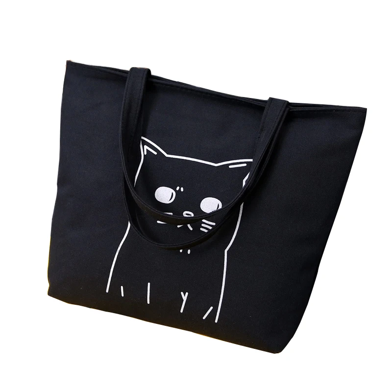  Cartoon Cats Printed Shopping Cat Tote Bag Canvas Woman Bags 2017 Bag Handbag Fashion Handbags Portable Student Bookbag Hand Bag 