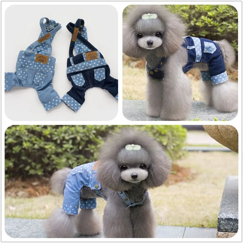 

Fashion little star dog Denim Overalls jean pants clothes cute samll Dog Pet cat Teddy Chihuahua pants Jumpsuit clothes