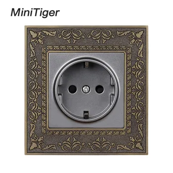 

Minitiger 16A EU Standard Power Socket 4D Embossing Retro Zinc Alloy Panel Wall Power Socket AC 110~250V